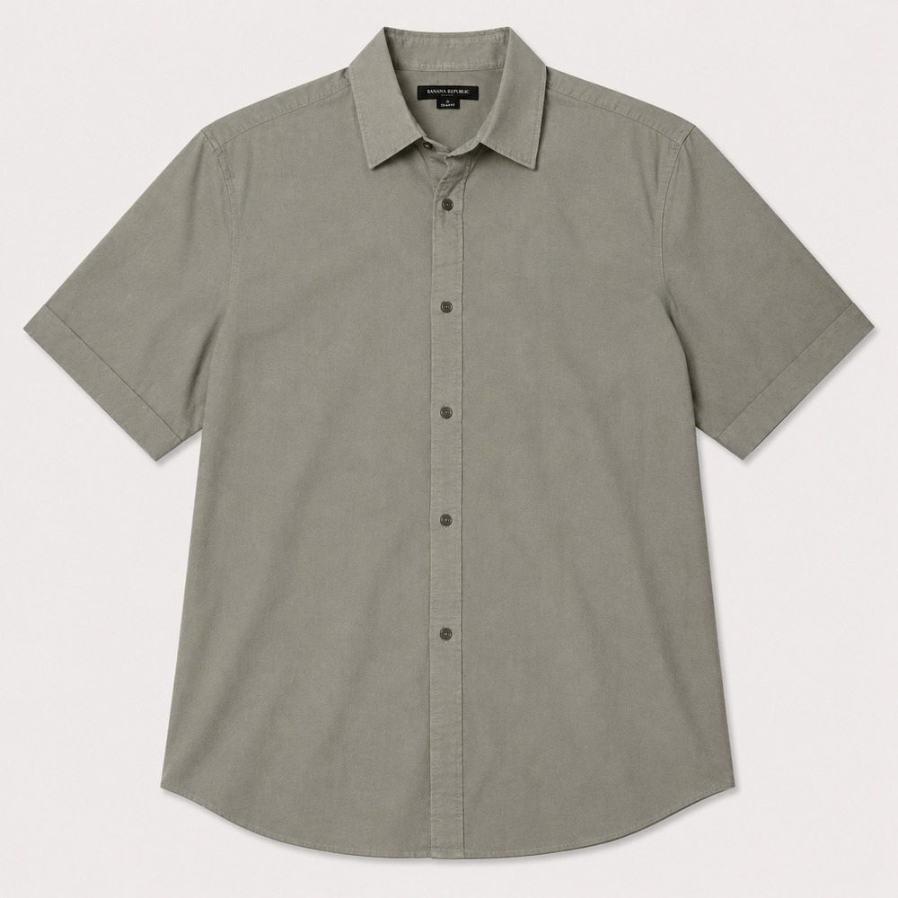 Axxess Mens Large Olive Green Button Up Shirt Short Sleeve Casual Textured